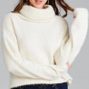 Cozy Fuzzy White Turtleneck Sweater